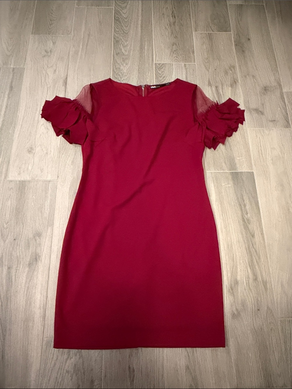 INA Women's Red Ruffle Sleeve Dress Size M